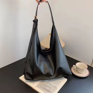 NWT - Black Tote PU Leather Bag - Adjustable Strap - Large Bag